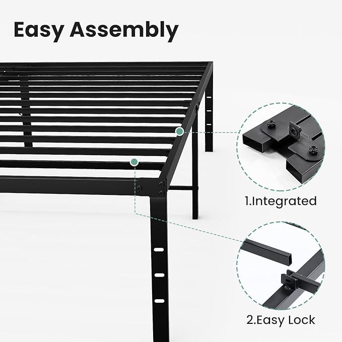 Sweetcrispy King Size 16 Inch Platform Bed Frame, Heavy Duty Metal Foundation Frame, Noise-Free Sturdy Steel Slats, Underbed Storage, No Box Spring Needed, Quick Setup