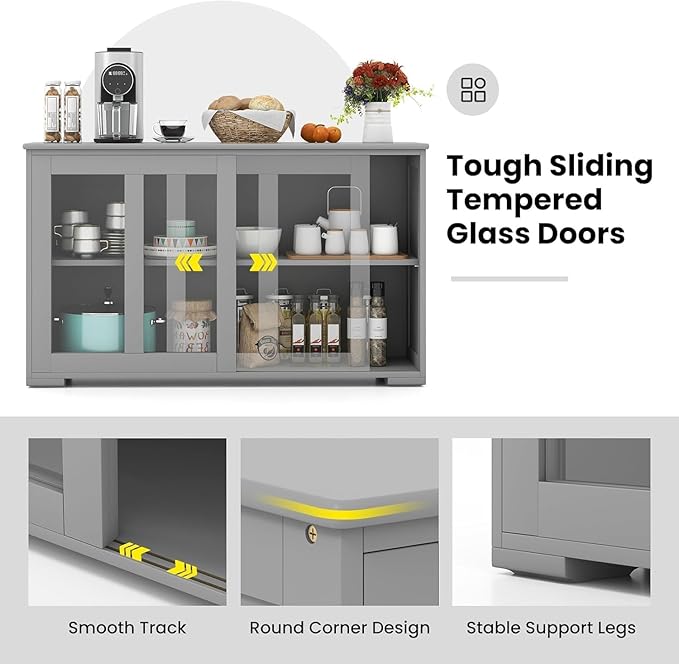 NAFORT Wooden Buffet Cabinet Sideboard with Sliding Doors, Kitchen Storage Console Table, Accent Coffee Bar with Adjustable Shelf for Living Room, Dining Room, Entryway (Gray)