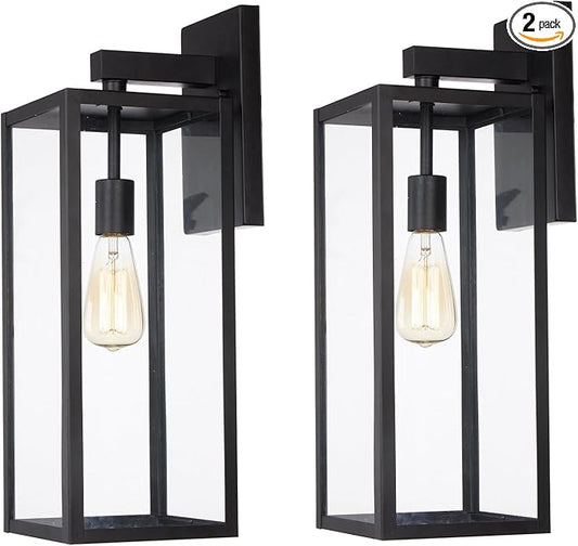 2 Pack Large Outdoor Sconce Lights,18 Inch Outdoor Wall Lantern Light,Exterior Sconce Metal and Glass Large Porch Light, Black Outdoor Lanterns for Front Porch Garage Balcony