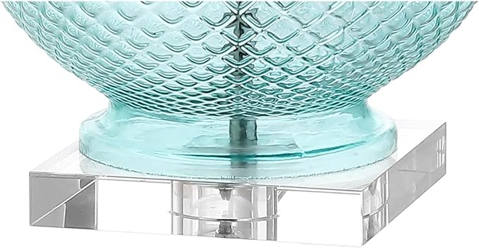 JONATHAN Y 26" Aqua Diamond-Etched Glass and Crystal Table Lamp, Coastal Transitional Bedside Lamp with White Linen Drum Shade for Living Room, LED Bulb Included JYL2003A