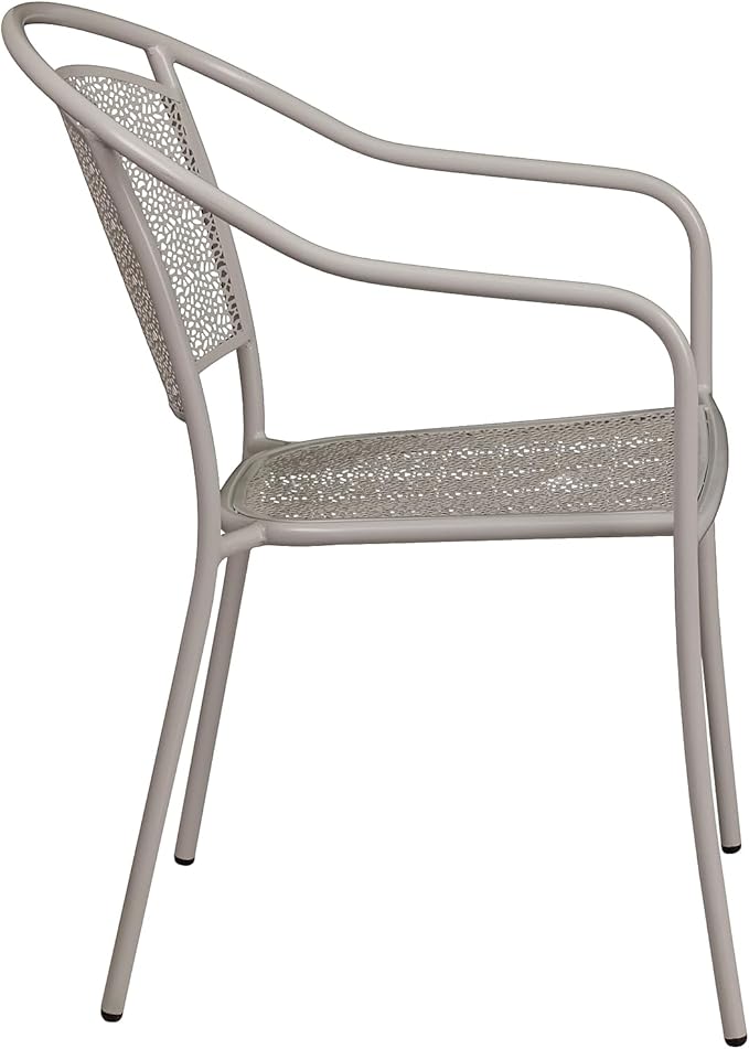 Flash Furniture Commercial Grade Light Gray Indoor-Outdoor Steel Patio Arm Chair with Round Back
