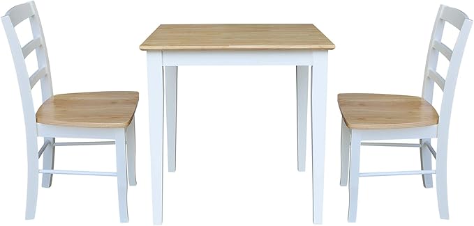 Dining Table Set with 2 Ladderback Chairs Solid Wood Parawood Kitchen/Dining Furniture, Table 30"W x 30"D x 30"H, Chairs 18.1"H x 19.3"D x 35.2"H, Seat 18"W x 18.11"D x 16.34"H