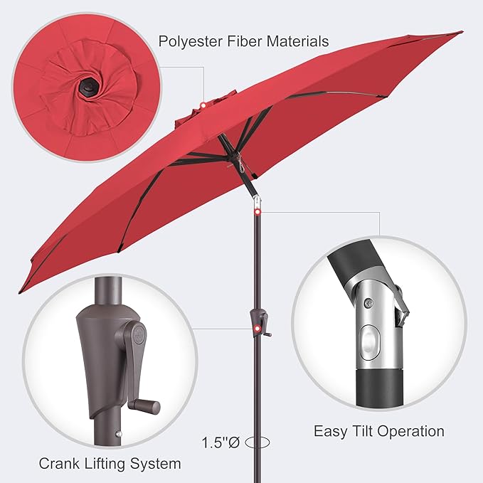 10ft Outdoor Patio Umbrella - Table Umbrella Waterprool UV Protection, Sombrillas de Patio with Push Button Tilt, Sun Umbrella for Pool, Porch, Garden, Deck, Backyard (Red)