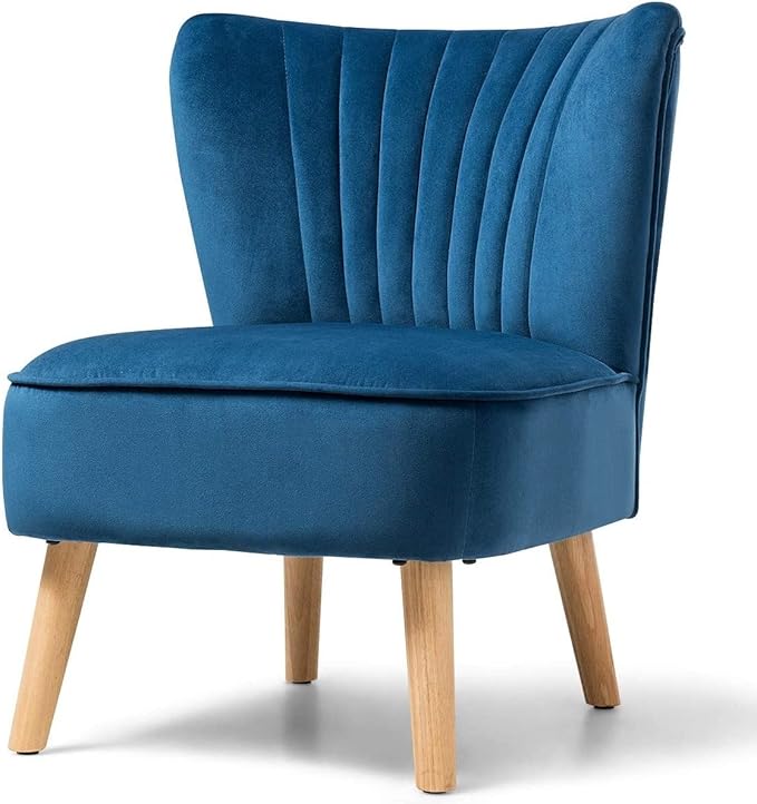 LUARANE Armless Velvet Accent Chair, Modern Leisure Chair with Curved Backrest Thick Sponge Cushion Wood Legs, Small Upholstered Wingback Sofa Chair for Bedroom Living Room (1, Blue)