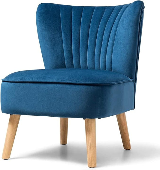 LUARANE Armless Velvet Accent Chair, Modern Leisure Chair with Curved Backrest Thick Sponge Cushion Wood Legs, Small Upholstered Wingback Sofa Chair for Bedroom Living Room (1, Blue)