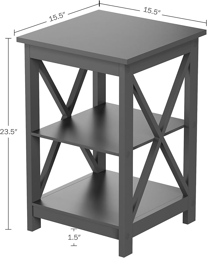 Side Tables with Two Shelves – Set of 2 Contemporary Nightstands with X-Legs – Wooden End Table Pair for Living Room or Bedroom by Lavish Home (Gray)