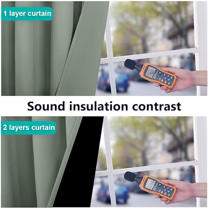 NICETOWN Greyish Green 100% Blackout Window Curtain Panels, Cold and Full Light Blocking Drapes with Black Liner for Nursery, 84 Inches Drop Thermal Insulated Draperies (2 Pieces, 52 inches Wide)