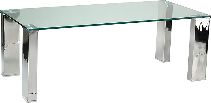 Cortesi Home Isaak Contemporary Glass Coffee Table with Chrome Finish