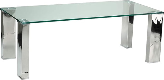 Cortesi Home Isaak Contemporary Glass Coffee Table with Chrome Finish