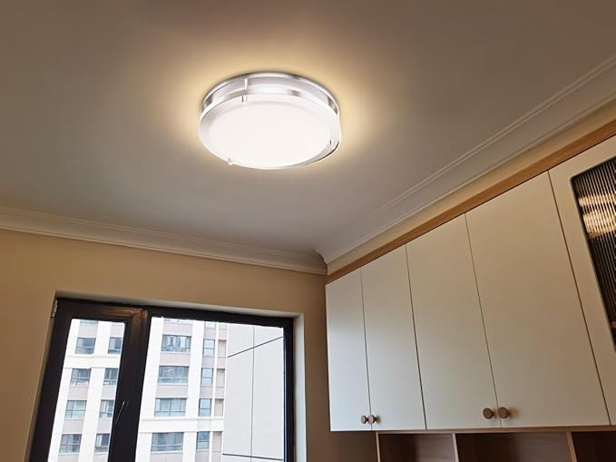 Flush Mount Ceiling Light with Remote: 2 Pack16 Inch Lights fixture, 3000K-4500K-6000K Adjustable 3 Color Temperature, Dimmable Lighting Fixtures for Kitchen Bedroom Hardwired Installation (Silver)