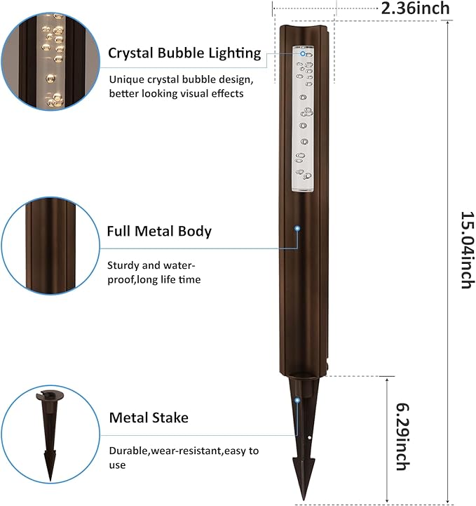 LED Low Voltage Pathway Lights Wired, 3W 12V Low Voltage Landscape Lighting for Outdoor Path Walkway Driveway, Crystal Bubble Design, 3000K Warm White, Aluminum, IP65, ETL, Bronze, Pack of 1