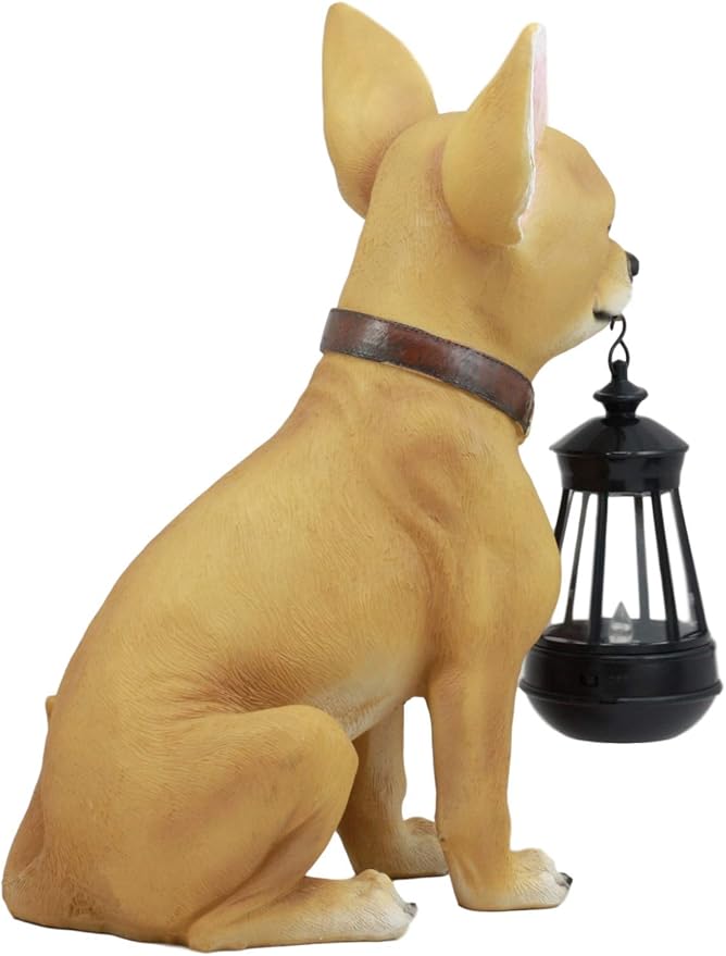 Ebros Picante Mexican Chihuahua Dog Decor Path Lighter Statue 12.5" Tall with Solar LED Light Lantern Lamp This Little Light of Mine