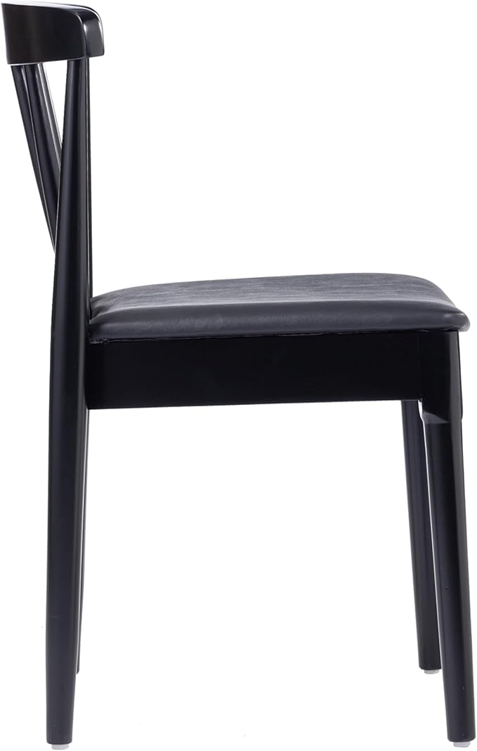 Flash Furniture Chester Solid Wood Dining Chair, Commercial Grade Restaurant Chair with Curved Spindle Backrest and Vinyl Padded Seat, Set of 2, Black/Black