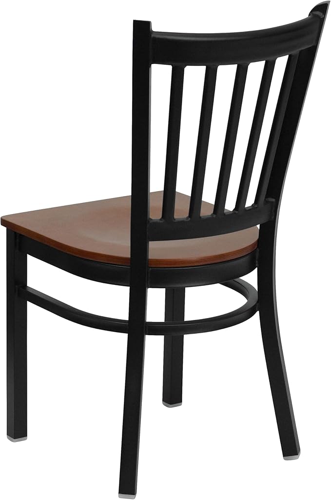 Flash Furniture HERCULES Series Black Vertical Back Metal Restaurant Chair - Cherry Wood Seat