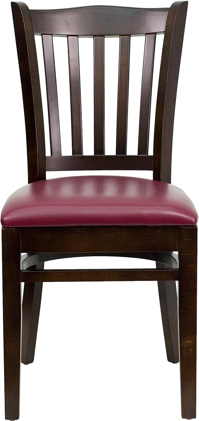 Flash Furniture HERCULES Series Vertical Slat Back Walnut Wood Restaurant Chair - Burgundy Vinyl Seat