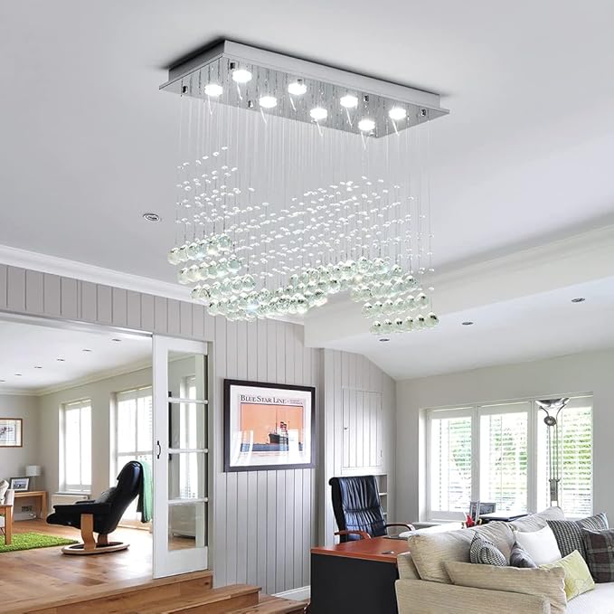 Saint Mossi 8-Lights Modern K9 Crystal Chandelier Light Fixture, Perfect Raindrop Chandelier for Bedroom,Living Room,Dining Room, L30 x W12 x H26, Clear Crystal & Chrome Canopy