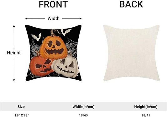 BETGINY Halloween Pillow Covers 18 x 18 Inch Pack of 2, Black Pumpkin Bat Spider Web Decorative Throw Pillow Covers Vintage Linen Farmhouse Outdoor Halloween Pillowcase for Bedroom Home Sofa Decor