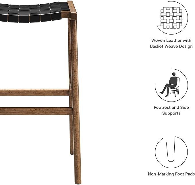 Modway Saoirse Faux Leather Wood Bar Stool - Set of 2 in Walnut Black
