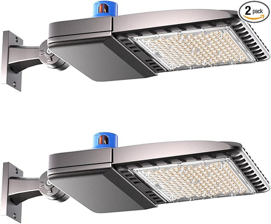 ETL Listed 150W LED Parking Lot Lights Outdoor 21000LM Parking Lot LED Lights Commercial 6KV SPD 5000K Led Pole Light Arm Mount with Smart Photocell for Parking Lot,Yard,Driveway-2Pack 7Yrs Warranty