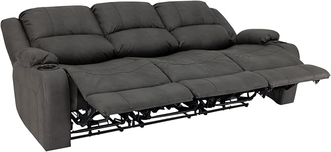 RecPro Charles Powered Triple RV Wall Hugger Recliner | Drop Down Console | RV Furniture with Upgraded 2023 Fabric (Gunmetal, 80")