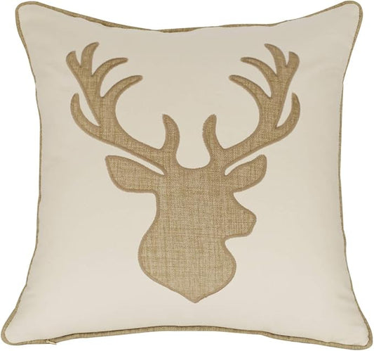 Embroidered Throw Pillow Covers Deer Head Pattren 18x18 Inches for Living Room Cotton Cushions Covers (Khaki) …