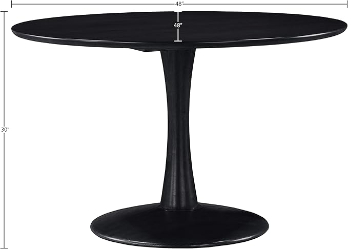 Meridian Furniture 915Black-T Holly Collection Mid-Century Modern Dining Table with Rich Black Finish, Solid Wood, Oak Veneer, 48" W x 48" D x 30" H, Black