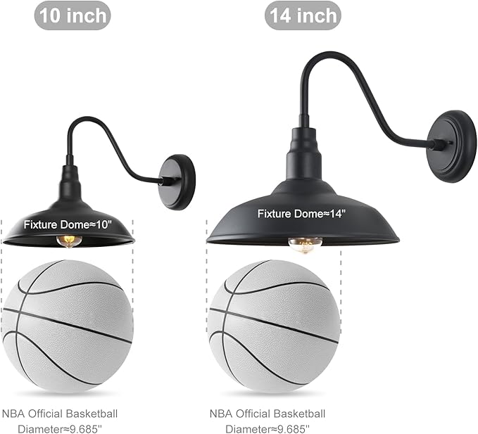 14 Inch Outdoor Gooseneck Light Fixture for Porch, 2 Pack Large Exterior Barn Lights for Farmhouse, Black Outside Wall Sconce for Porch Patio Garage