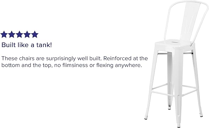 Flash Furniture Lily Commercial Grade 4 Pack 30" High White Metal Indoor-Outdoor Barstool with Removable Back