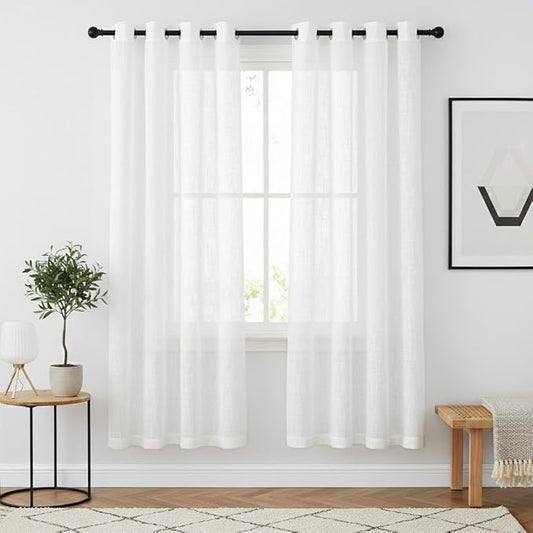 NICETOWN Sheer Curtain Set for Dining Room - 72 Inches Long Translucent Grommet Voile Light Filtering Drapes for Kids Room, White, Set of 2