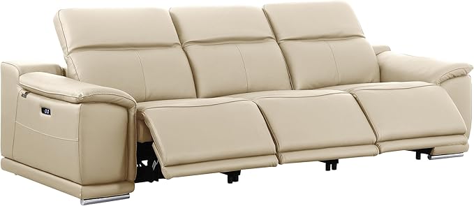 BlackJack Furniture Venice Top Grain Italian Leather 6 Power Recliner Seaters 3 Piece Sofa Set with Adjustable Headrests Modern Luxury Seating Sofa, Loveseat and Chair for Living Room Lounge, Beige