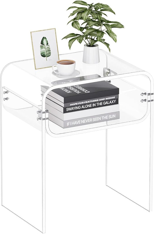 VEVOR Acrylic Side Table, 2-Tier Clear End Table with Storage Shelf, Modern Transparent Bedside Nightstand Lucite Desk for Bedroom, Living Room, Home Decor, 11.8" D x 15.7" W x 19.7" H