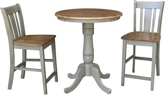 IC INTERNATIONAL CONCEPTS 30" Round Solid Wood Distressed Hickory/Stone Counter Height Table with 2 Stools
