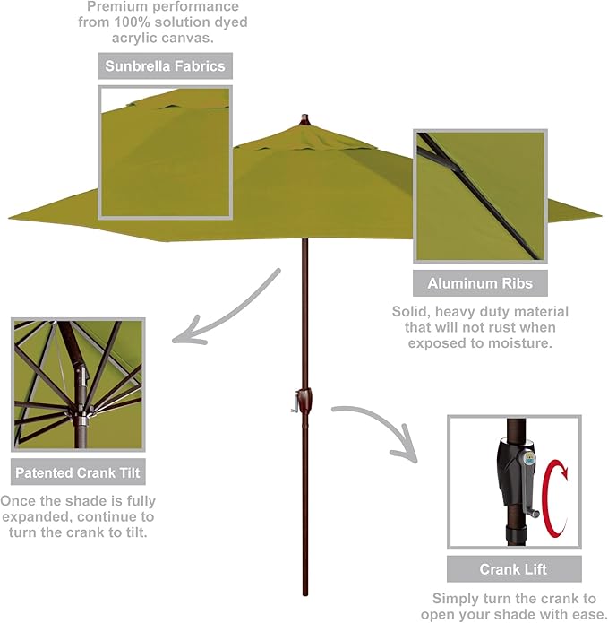 California Umbrella 9' Rd Sunbrella Aluminum Patio Umbrella, Crank Lift, Auto Tilt, Bronze Pole, Macaw