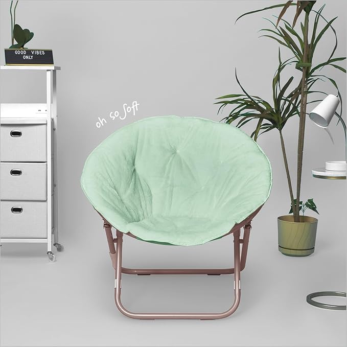 Urban Lifestyle Faux Fur Saucer Chair with Metal Frame, One Size, Mint
