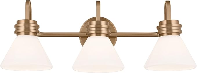 Kichler Farum 26" 3-Light Vanity Light with Opal Glass in Champagne Bronze, for Single or Double Vanity, Over a Mirror, Powder Room, Bathroom, (26" W x 9.5" H) 55155CPZ