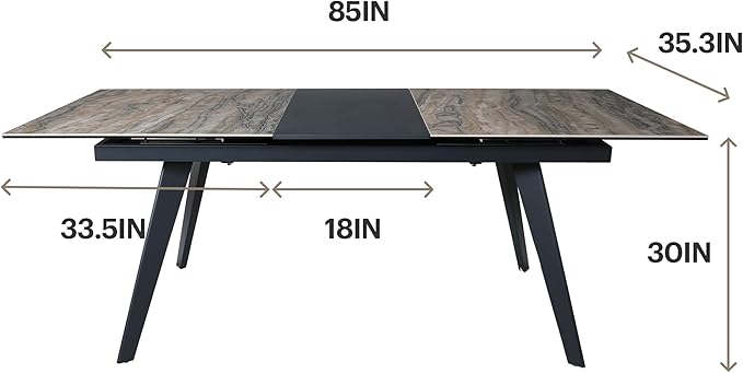 Acanva Expandable Dining Table for 6-8 Seat, Modern Rectangle Design with Extension Leaf for Kitchen Restaurant, Thicker Top and Carbon Steel Pedestal, 67’’(+18’’)x35.3’’x30’’, French Oak Grey/Black