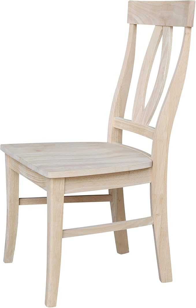IC International Concepts, Set of Two Verona Dining Chairs, Unfinished, 225lbs wt capacity, Solid Real Wood, Sturdy Parawood, DIY, Paint/Stain Ready, Unfinished