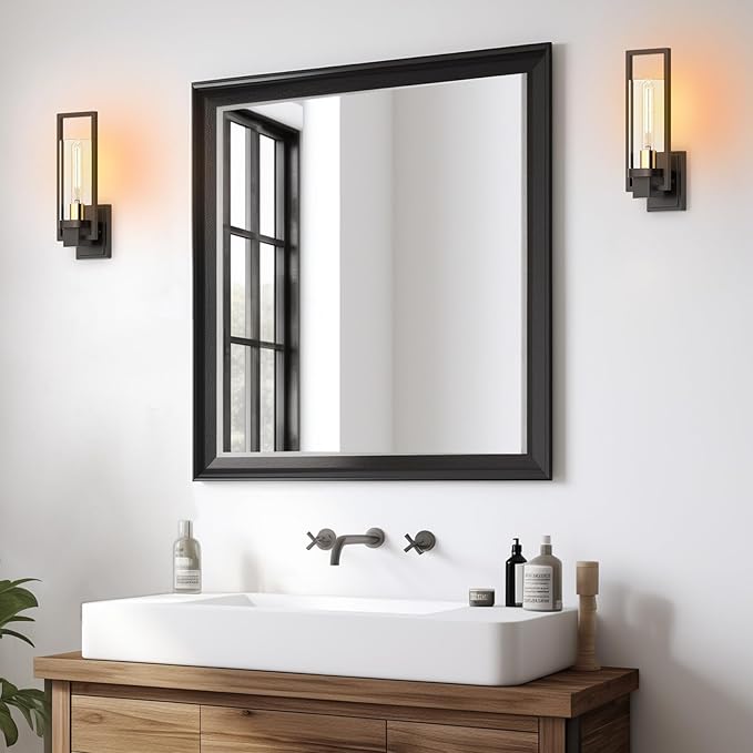 CINOTON Black and Gold Wall Sconces Set of 2, 15" Matte Black Wall Mounted Lamp, Hardwired AC 120V Wall Sconces Vintage Vanity Light Fixtures with Clear Glass, Wall Lights for Living Room, Bedroom