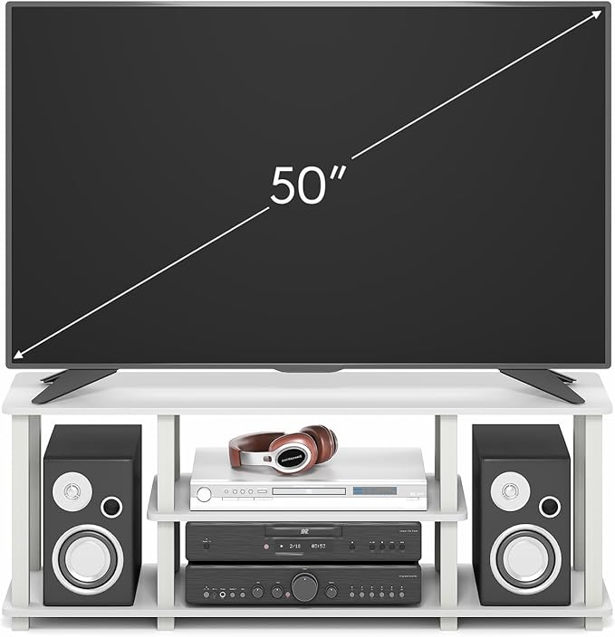 Furinno Turn-S-Tube TV Stand, 3-Tier No Tools 3D Entertainment Center with Open Shelf, TV Console for TV up to 50 Inch, with Square Tube, for Living Room, Bedroom, White