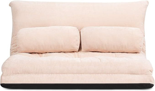 Giantex Adjustable Floor Sofa Couch with 2 Pillows, Multi-Functional 6-Position Foldable Lazy Sofa Sleeper Bed, Multi-Functional Suede Floor Seating for Reading Gaming (Beige)