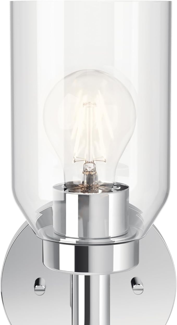 Kichler Madden 1-Light Wall Sconce with Clear Glass in Chrome, Sloped Ceiling Compatible, for Bathroom or Hallway (14.75" x 5"), 55183CH