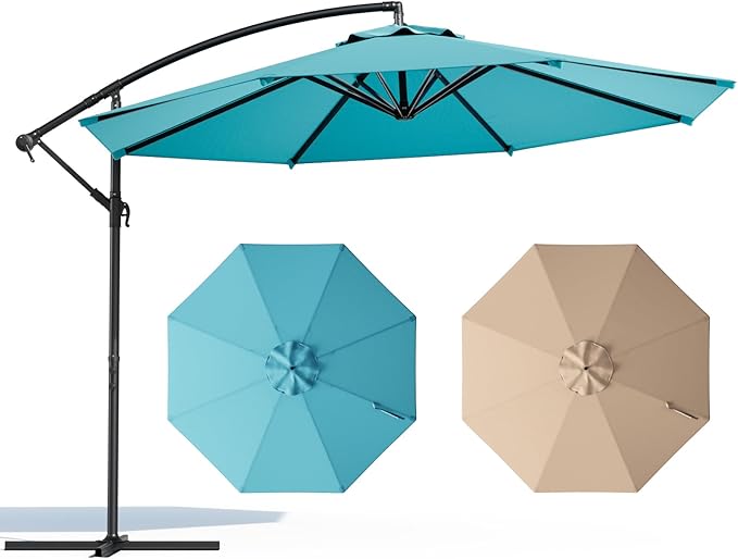 10FT Patio Umbrella, Cantilever Outdoor Umbrella with 360° Rotation & Tilt Adjustment, Offset Patio Umbrella with UV-Resistant Waterproof Canopy for Backyard, Pool, Garden