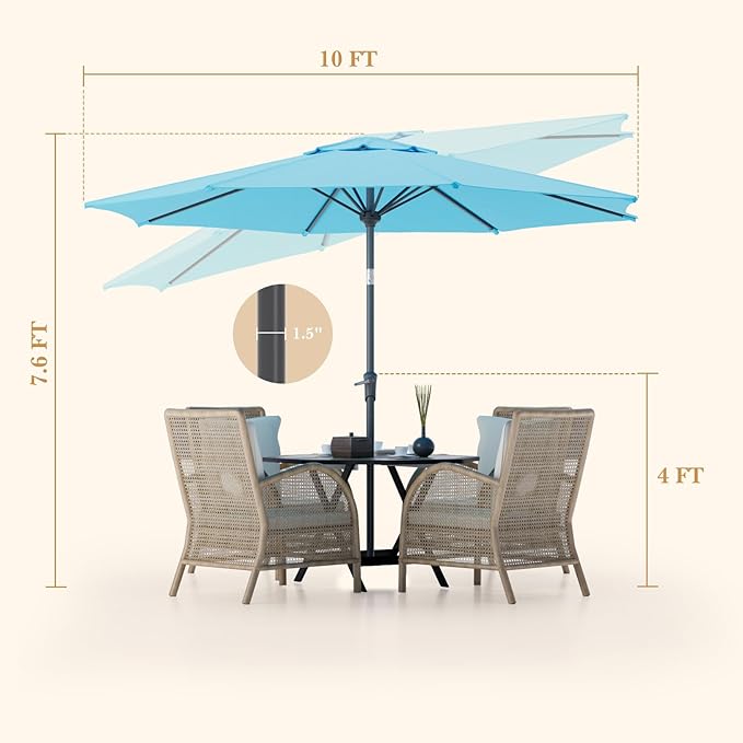 Sannwsg Outdoor Patio Umbrella,Table Umbrella with Push Button Tilt and Crank,Market Umbrella with 8 Sturdy Ribs,Yard Umbrella