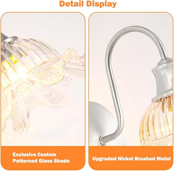 Wall Sconce Lights, Brushed Nickel Sconce Wall Decor with Crystal Glass Shades - Bathroom Vanity Mirror Lighting for Bedroom/Bathroom, Modern Hardwaired Wall Light Fixtures, E26