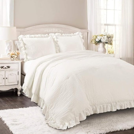 Lush Decor Reyna Ruffle Comforter Set - 3 Piece Cozy Ruffled Bedding Set - Timeless Elegance and Comfort for Bedroom - King, Blush