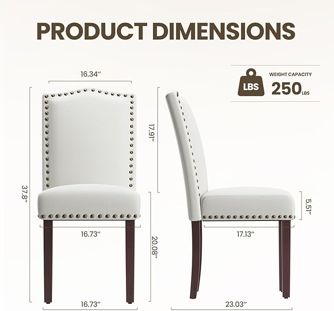 Dining Chairs Set of 4, Soft Comfortable Upholstered Parsons Chairs with High-Density Cushion & Solid Wood Legs, Classic Nailhead Trim for Dining Room, Kitchen, Living Room – Beige