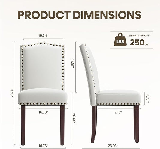 Dining Chairs Set of 4, Soft Comfortable Upholstered Parsons Chairs with High-Density Cushion & Solid Wood Legs, Classic Nailhead Trim for Dining Room, Kitchen, Living Room – Beige