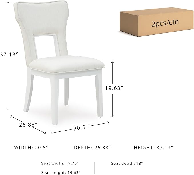 Signature Design by Ashley Chalanna Modern Upholstered Dining Chair with Cushion and Adjustable Levelers, Set of 2, White