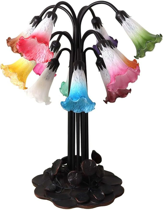 Bieye L10952 Lily Flower Blown Glass Accent Table Lamp for Living Room Bedroom Decoration Multicolor 12-Light