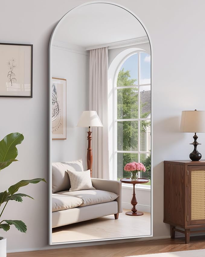 76"x34" Arched Full Length Mirror, Large Floor Mirror with Aluminum Alloy Frame Standing Hanging or Leaning Wall-Mounted Mirror, Vanity Mirror for Living Room and Bedroom,Silver